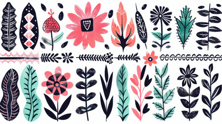Dynamic pattern brushes set for digital painting from intricate florals to geometric shapesの素材
