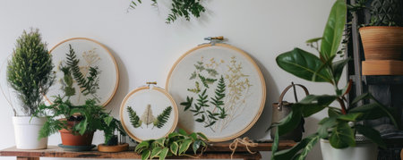 Minimalist embroidery designs showcasing clean lines and simple patterns for modern decorの素材