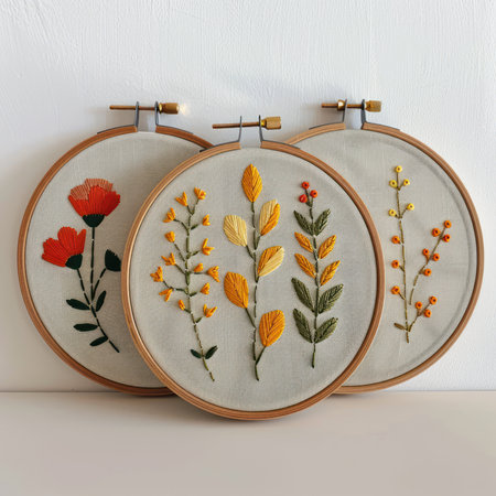 Minimalist embroidery designs showcasing clean lines and simple patterns for modern decorの素材