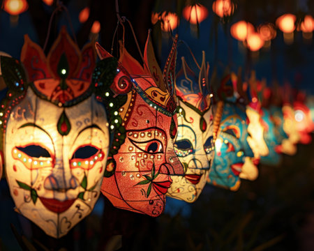 Lantern Festival glow, carnival masks dance, Diwali lights twinkleの素材