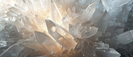Pattern of natural, crystalline structures illuminated by soft, ambient light, conveying the serene purity and health benefits of organic minerals.の素材