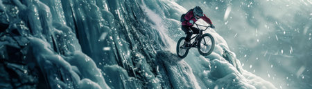 Combining ice climbing, base jumping, and freestyle bicycleの素材