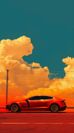 Electric vehicles whisper futures of sustainable transport, solar cars harnessing the skys fire. minimalistの素材