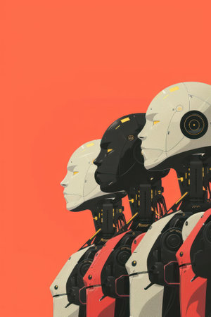AI collaboration sparks innovation, human-robot teamwork in the forefront, cyborg workforce rising. minimalistの素材