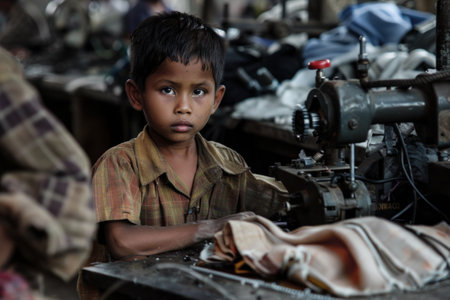 Explore the grim reality of sweatshops, where the echoes of child labor and forced work collide, challenging consumers and industries to take a stand high resolution DSLRの素材