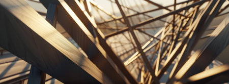 A 3D render zooms in on a network of cables and tension rods supporting a suspension bridge illustrating the careful engineering required for optimal load distribution Backlights cast dynamic shadowsの素材