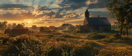 Flint tool era, animal husbandry integration, agriculture revolution milestone, twilight ambiance , ultra HDの素材