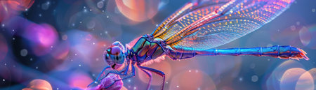 Cyberdragonfly under grow light, starry silicon valley, closeup, iridescent wings , photographic styleの素材