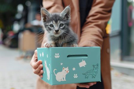Mockup scene of an animal charity donation box, designed with heartwarming imagery and informative text , advertise photoの素材