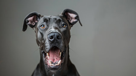Great Dane, angry dog baring its teeth, studio lighting pastel backgroundの素材