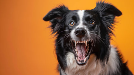Border Collie, angry dog baring its teeth, studio lighting pastel backgroundの素材