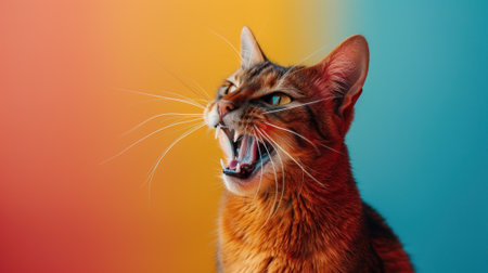 Somali, angry cat baring its teeth, studio lighting pastel backgroundの素材