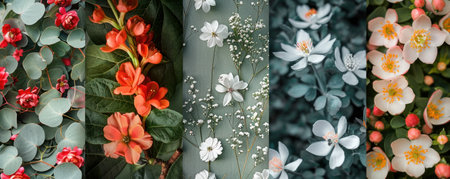 The image shows a variety of flowers in different colors, including red, orange, white, and pink.の素材