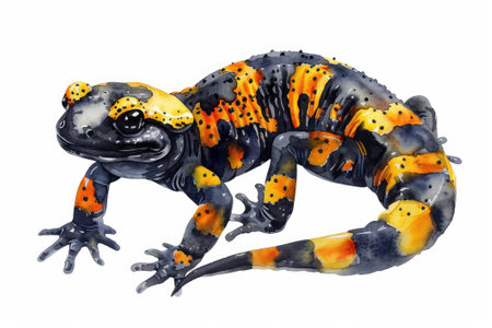 Fire salamander,  Pastel-colored, in hand-drawn style, watercolor, isolated on white backgroundの素材
