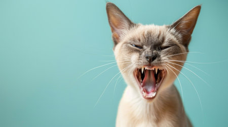 Burmilla, angry cat baring its teeth, studio lighting pastel backgroundの素材