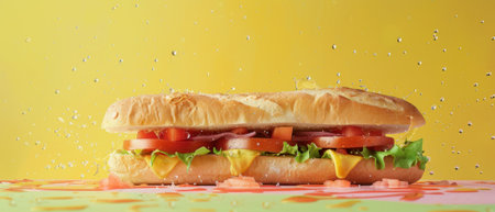 Sub sandwich, rising, bullet shot, solid pastel backgroundの素材