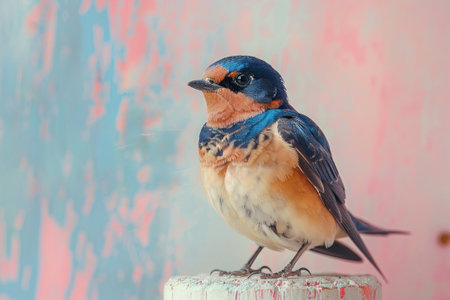 Barn Swallow, isolated on pastel background, stock photographic styleの素材