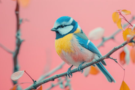 Blue Tit, isolated on pastel background, stock photographic styleの素材