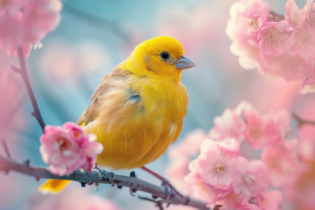 Canary, isolated on pastel background, stock photographic styleの素材