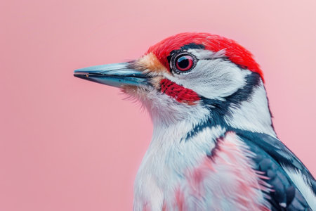 Woodpecker, isolated on pastel background, stock photographic styleの素材