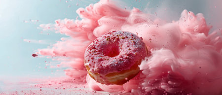 Donut, rising, bullet shot, solid pastel backgroundの素材