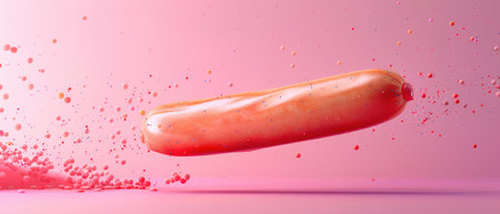 Corn dog, rising, bullet shot, solid pastel backgroundの素材