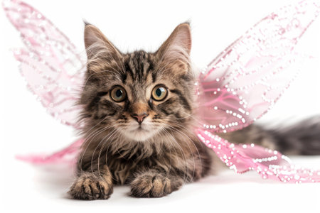 Happy cat wearing Fairy costumes, studio lighting, isolated on white background, stock photographic styleの素材