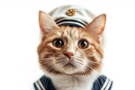Happy cat wearing Sailor costumes, studio lighting, isolated on white background, stock photographic styleの素材