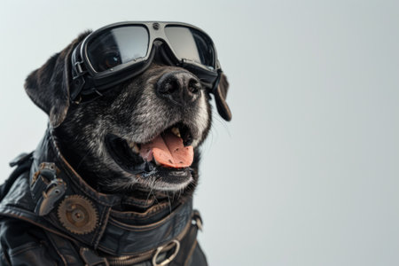 Happy Dog wearing Cyberpunk costumes, studio lighting, isolated on white background, stock photographic styleの素材