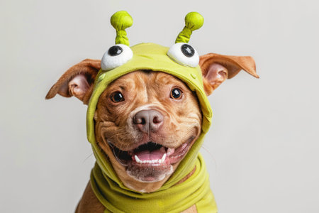 Happy Dog wearing Alien costumes, studio lighting, isolated on white background, stock photographic styleの素材
