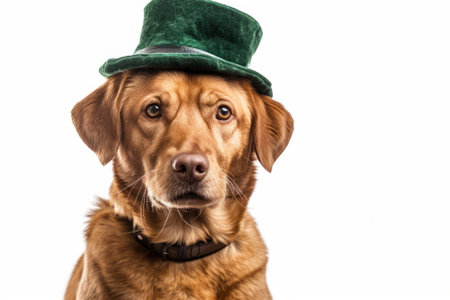 Happy Dog wearing Leprechaun costumes, studio lighting, isolated on white background, stock photographic styleの素材