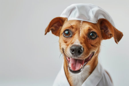 Happy Dog wearing Nurse costumes, studio lighting, isolated on white background, stock photographic styleの素材