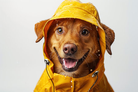 Happy Dog wearing Lifeguard costumes, studio lighting, isolated on white background, stock photographic styleの素材