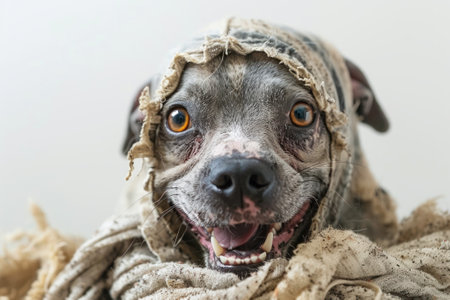 Happy Dog wearing Zombie costumes, studio lighting, isolated on white background, stock photographic styleの素材