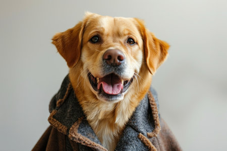 Happy Dog wearing Lawyer costumes, studio lighting, isolated on white background, stock photographic styleの素材