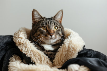 Happy cat wearing Judge costumes, studio lighting, isolated on white background, stock photographic styleの素材