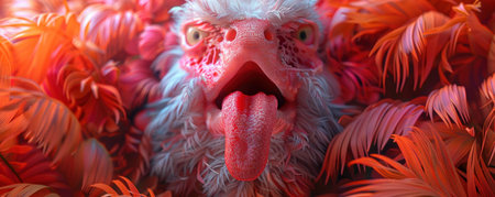 Closeup of a bird's face with its mouth open and tongue sticking out.の素材