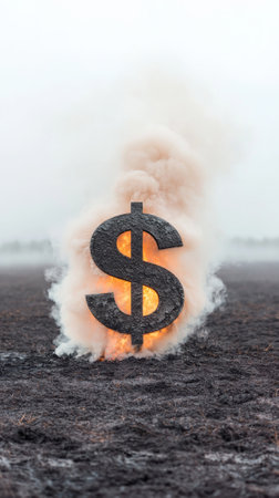 A dollar symbol emerging from smoke, symbolizing wealth and conflict.の素材