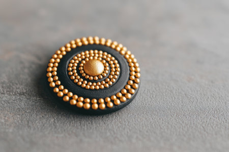A beautifully crafted decorative piece with intricate golden bead patterns.の素材