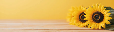 Bright sunflowers with a yellow background, perfect for summer or cheerful themes.の素材