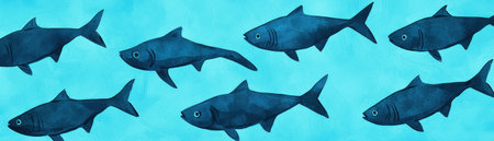 A school of fish swimming gracefully underwater in a vibrant blue ocean.の素材