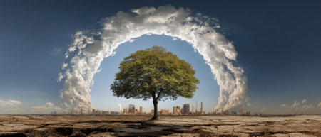 Environmental change impact urban landscape drought effects nature city view global warmingの素材