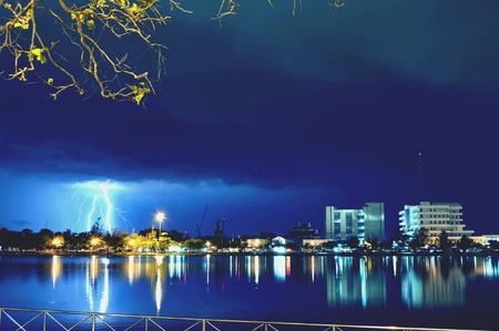 The thunderbolt on night storm.の素材