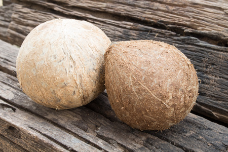 close up of a coconut on a woodenの写真素材