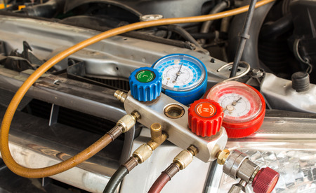 close up monitoring tools car air of car garageの写真素材