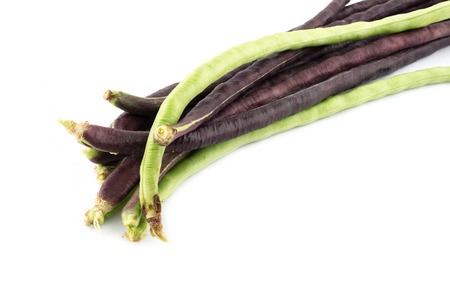 purple and green yardlong bean isolated on white backgroundの写真素材