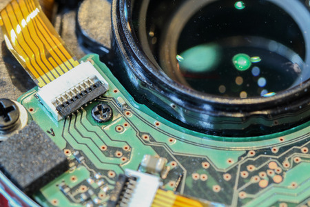 close up of circuit in camera lensの写真素材