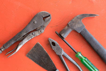 Tools for engineer on orange backgroundの写真素材