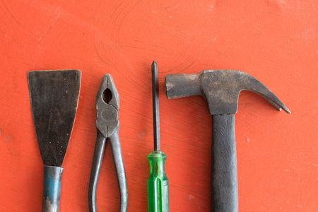 Tools for engineer on orange backgroundの写真素材