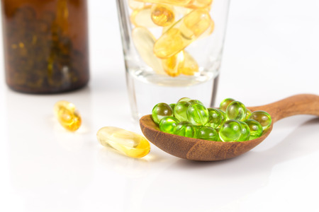 Evening primrose oil capsule,supplementary food.の写真素材
